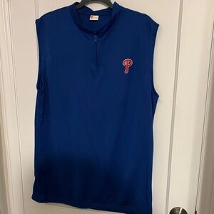Philadelphia Phillies Sleeveless Zip Mock Neck Top - Blue with Red Logo